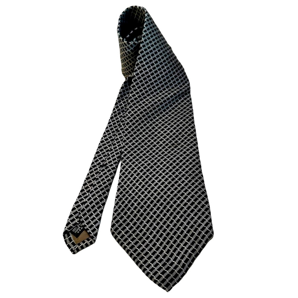 Perry Ellis Portfolio Silk Tie 57 x 4” Black Grey Made in USA Dad Father’s Day